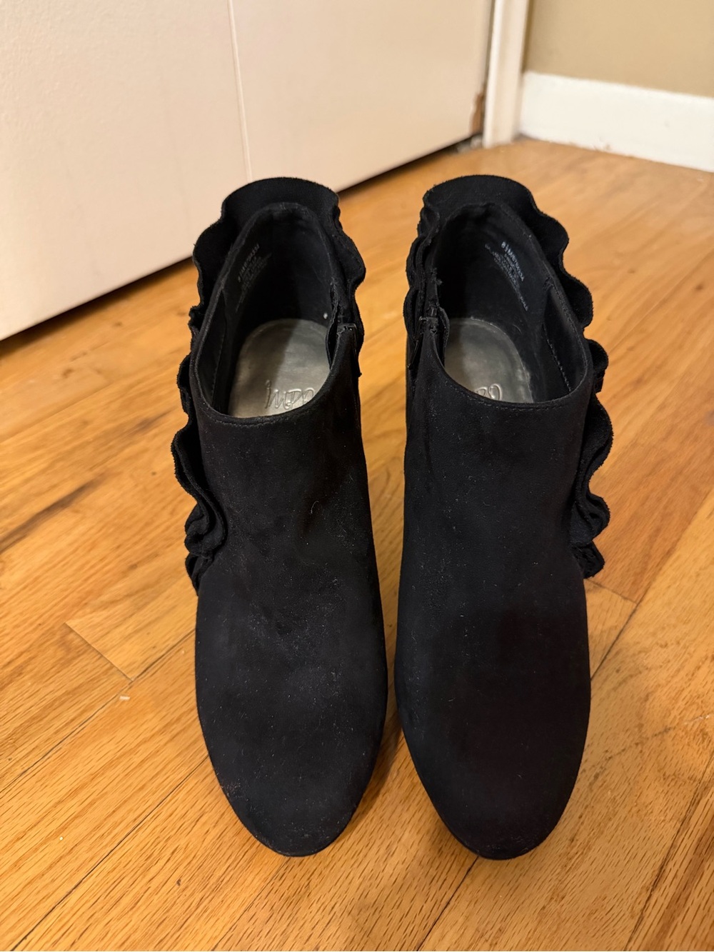 Impo Black Ruffle-Trim Ankle Booties